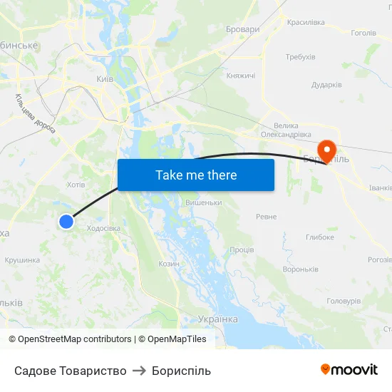 Садове Товариство to Бориспіль map