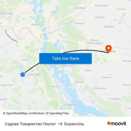 Садове Товариство Геолог to Бориспіль map