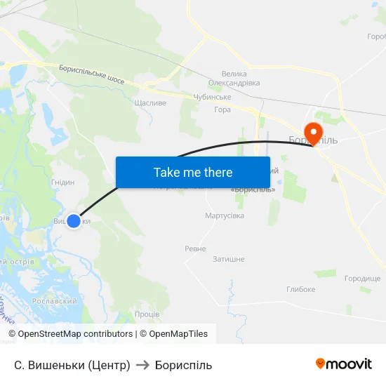 С. Вишеньки (Центр) to Бориспіль map