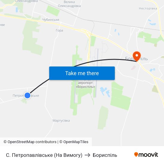 С. Петропавлівське (На Вимогу) to Бориспіль map