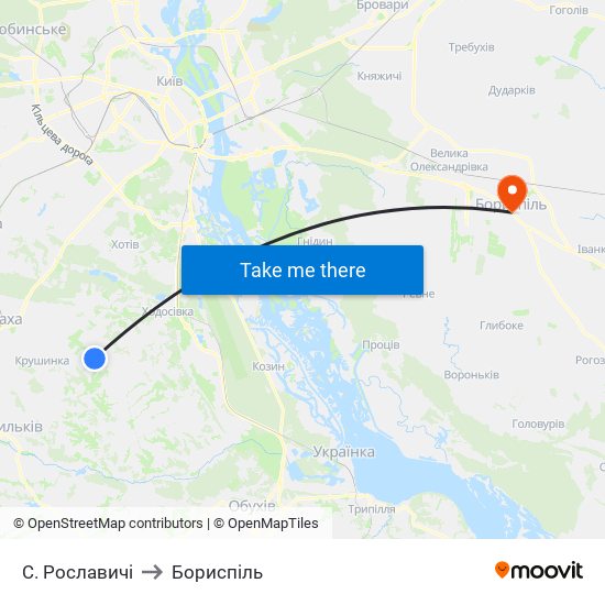 С. Рославичі to Бориспіль map