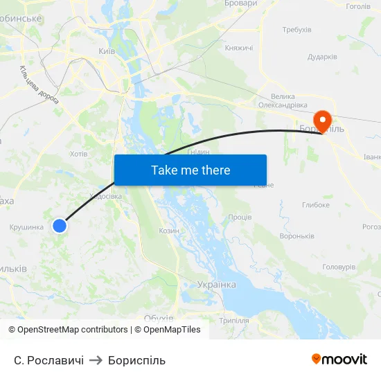 С. Рославичі to Бориспіль map