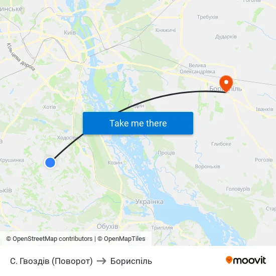 С. Гвоздів (Поворот) to Бориспіль map