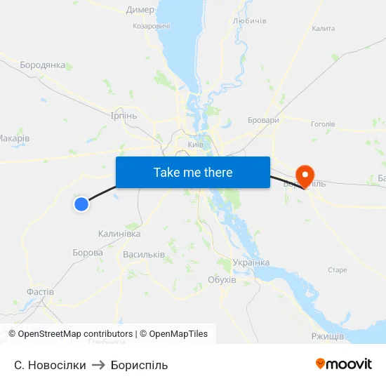 С. Новосілки to Бориспіль map