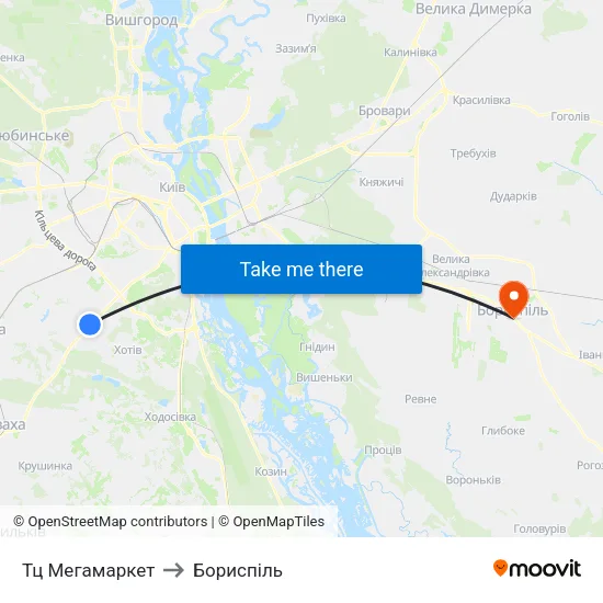 Тц Мегамаркет to Бориспіль map