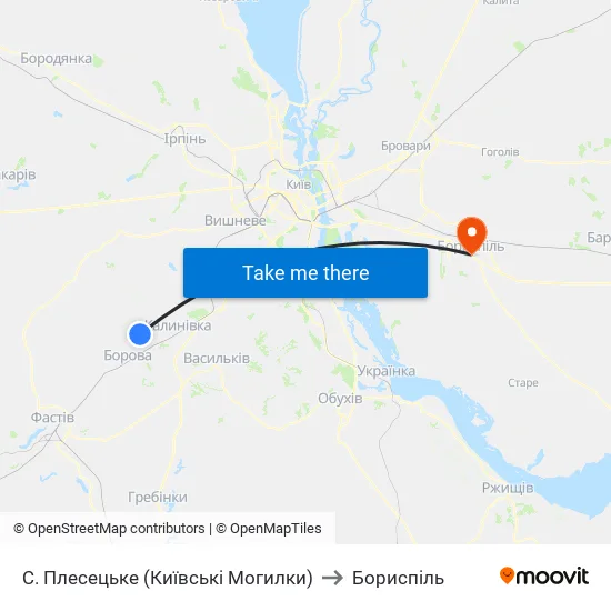 С. Плесецьке (Київські Могилки) to Бориспіль map