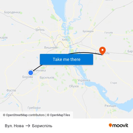 Вул. Нова to Бориспіль map