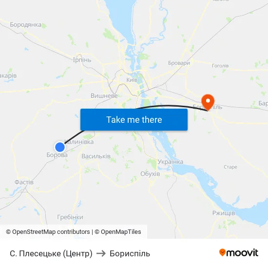 С. Плесецьке (Центр) to Бориспіль map