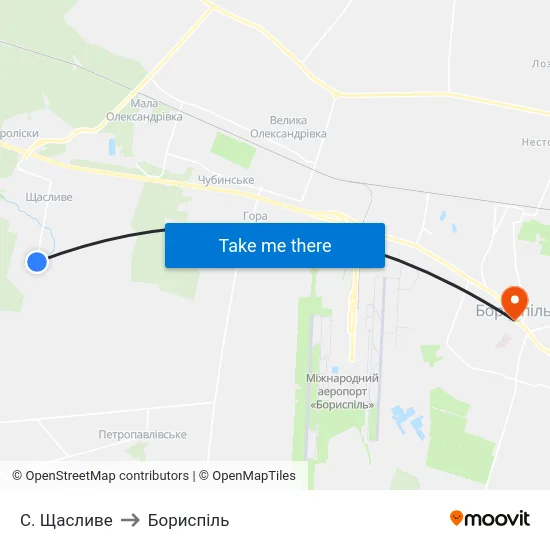 С. Щасливе to Бориспіль map