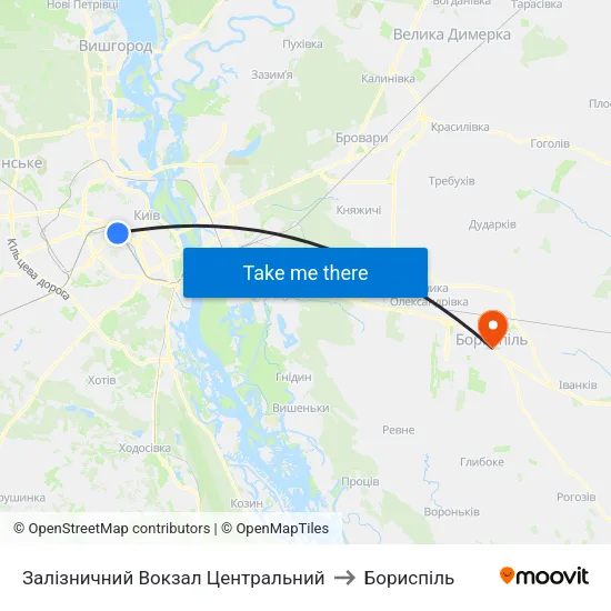 Залізничний Вокзал Центральний to Бориспіль map