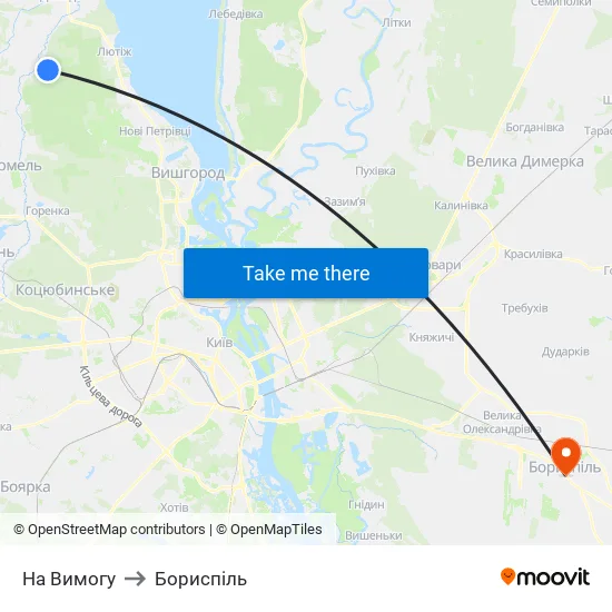 На Вимогу to Бориспіль map