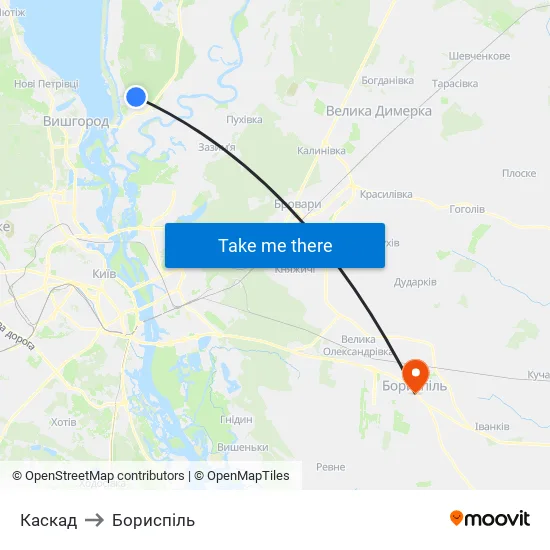 Каскад to Бориспіль map