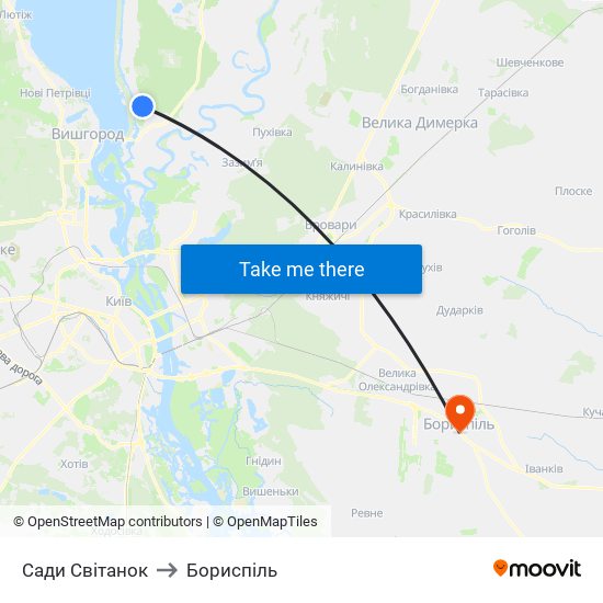 Сади Світанок to Бориспіль map