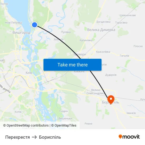 Перехрестя to Бориспіль map