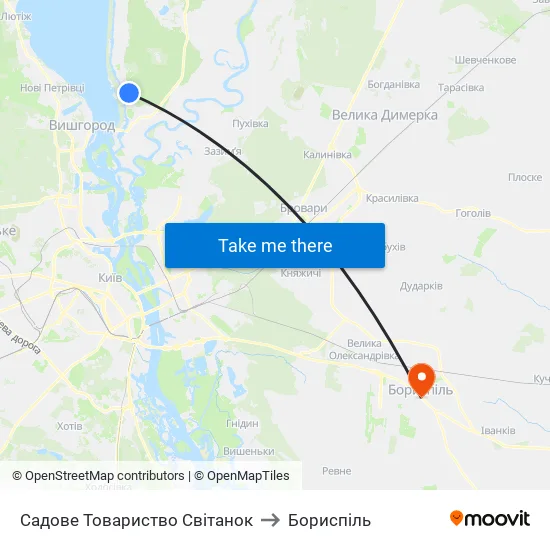 Садове Товариство Світанок to Бориспіль map