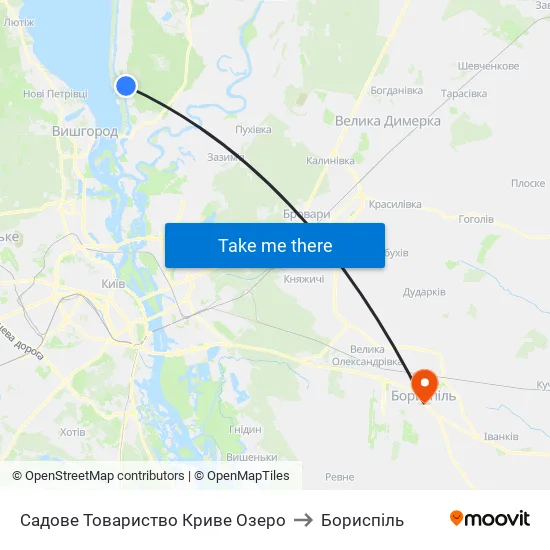 Садове Товариство Криве Озеро to Бориспіль map