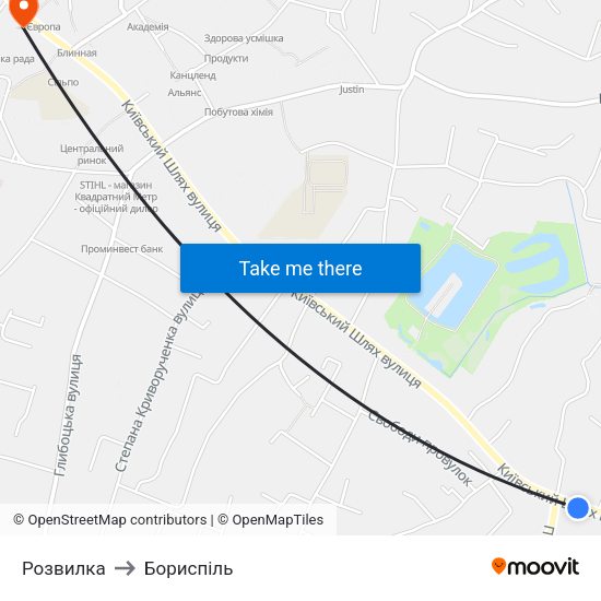 Розвилка to Бориспіль map