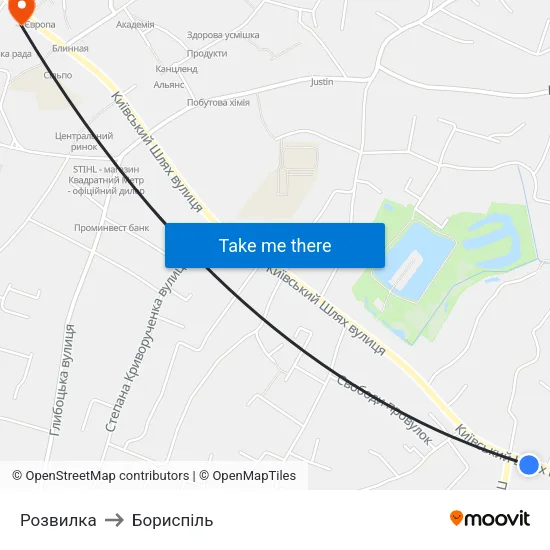 Розвилка to Бориспіль map
