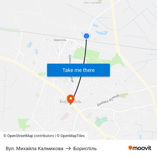 Вул. Михайла Калмикова to Бориспіль map