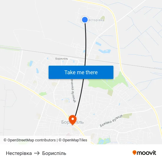 Нестерівка to Бориспіль map