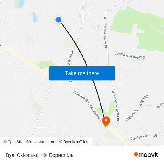 Вул. Скіфська to Бориспіль map