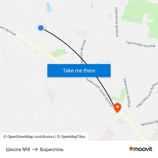 Школа №8 to Бориспіль map