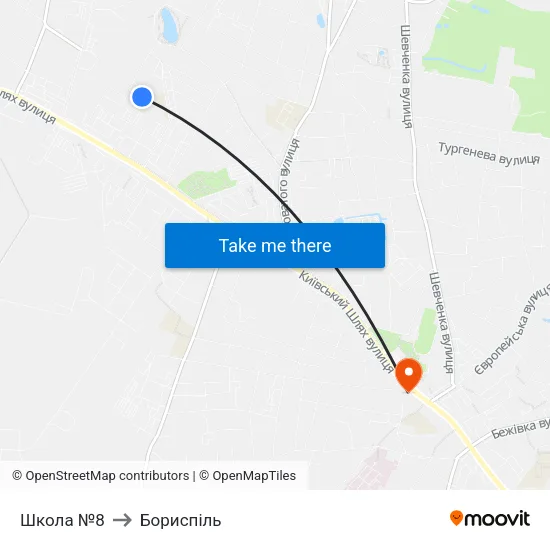 Школа №8 to Бориспіль map