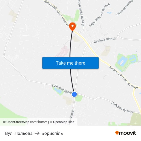 Вул. Польова to Бориспіль map