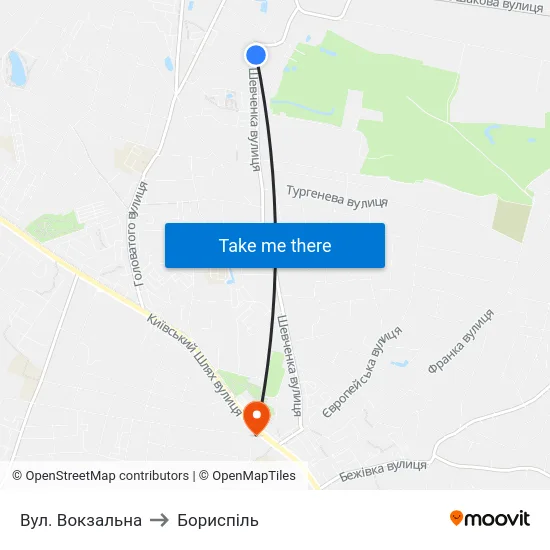 Вул. Вокзальна to Бориспіль map
