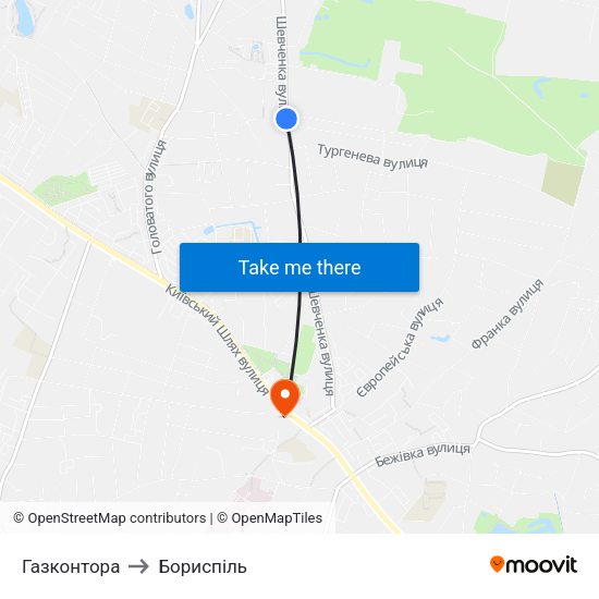 Газконтора to Бориспіль map