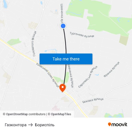 Газконтора to Бориспіль map