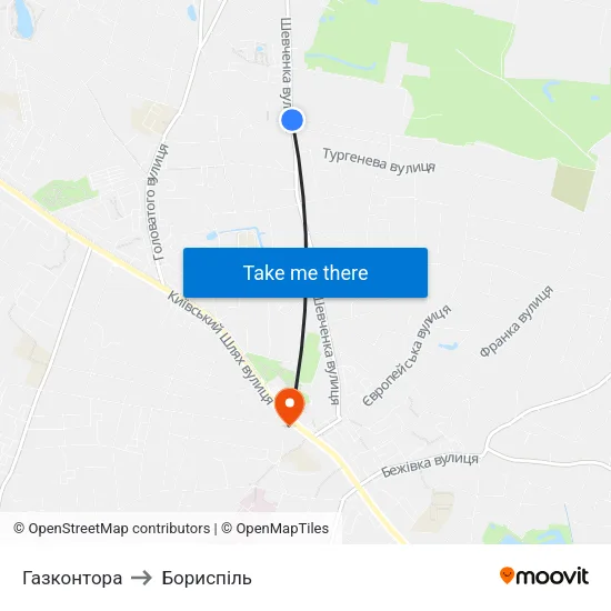 Газконтора to Бориспіль map