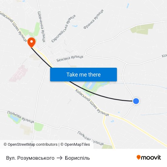 Вул. Розумовського to Бориспіль map