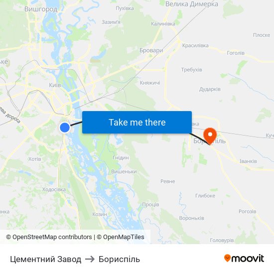 Цементний Завод to Бориспіль map