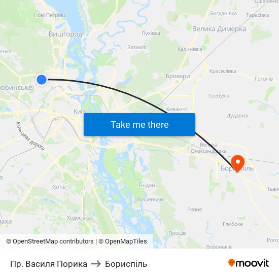 Пр. Василя Порика to Бориспіль map