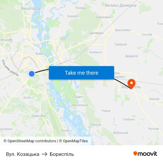 Вул. Козацька to Бориспіль map
