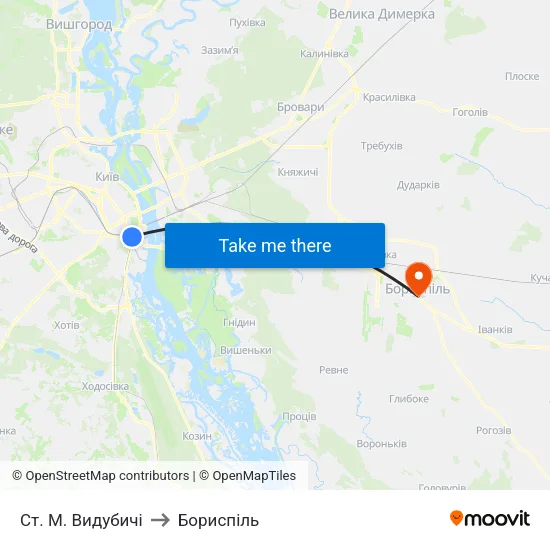 Ст. М. Видубичі to Бориспіль map
