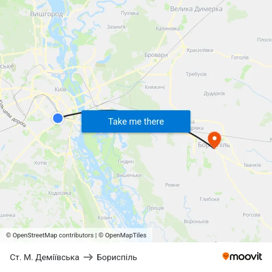 Ст. М. Деміївська to Бориспіль map