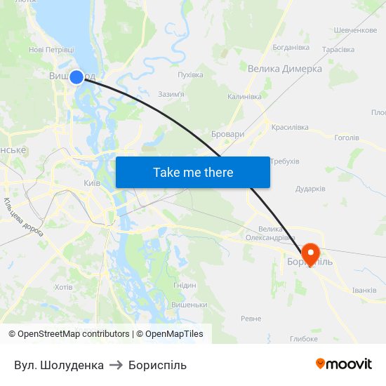 Вул. Шолуденка to Бориспіль map