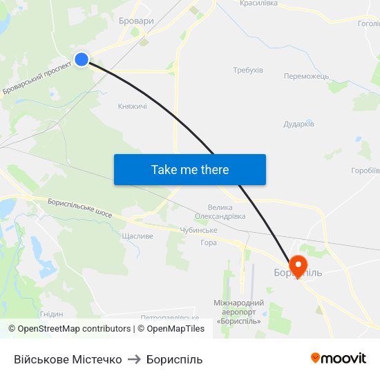 Військове Містечко to Бориспіль map
