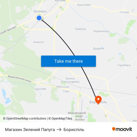 Магазин Зелений Папуга to Бориспіль map