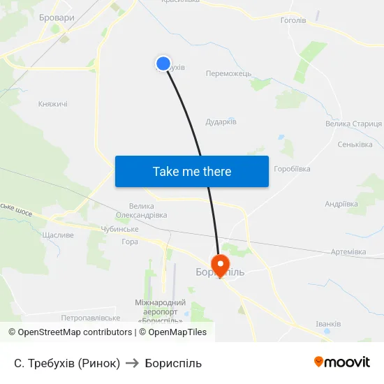 С. Требухів (Ринок) to Бориспіль map