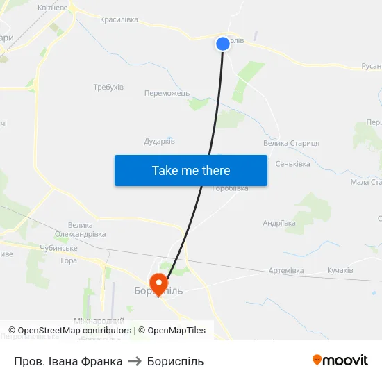 Пров. Івана Франка to Бориспіль map