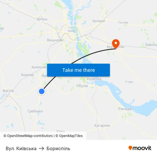 Вул. Київська to Бориспіль map