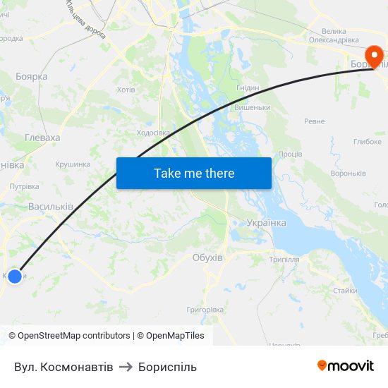 Вул. Космонавтів to Бориспіль map