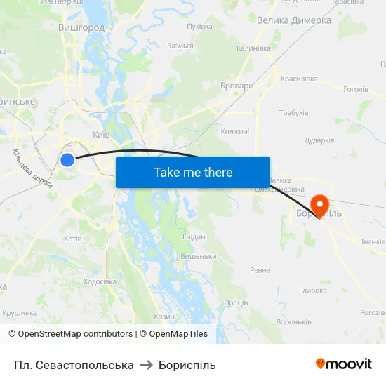 Пл. Севастопольська to Бориспіль map