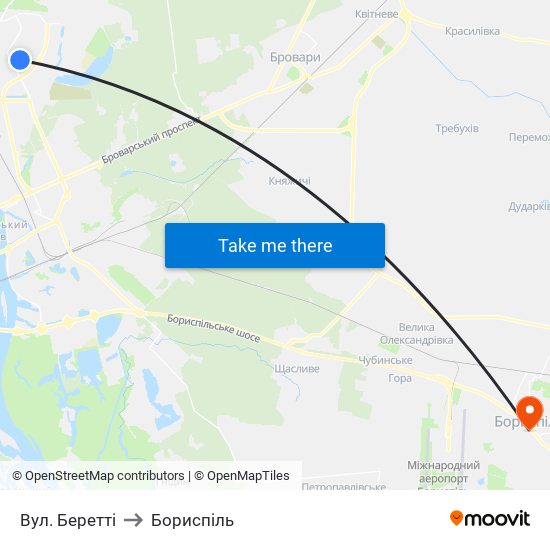 Вул. Беретті to Бориспіль map