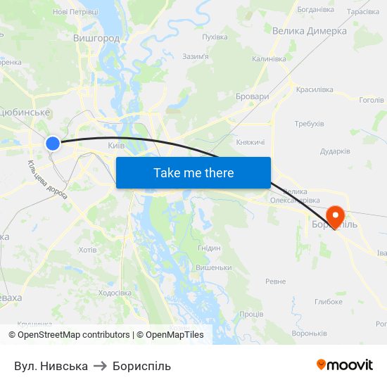 Вул. Нивська to Бориспіль map