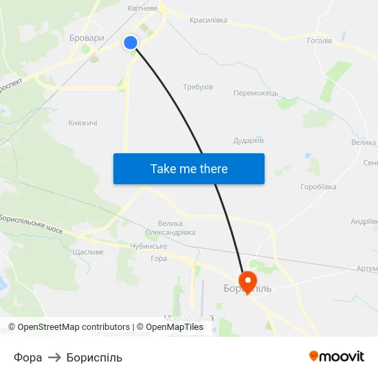 Фора to Бориспіль map