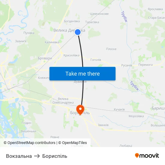 Вокзальна to Бориспіль map